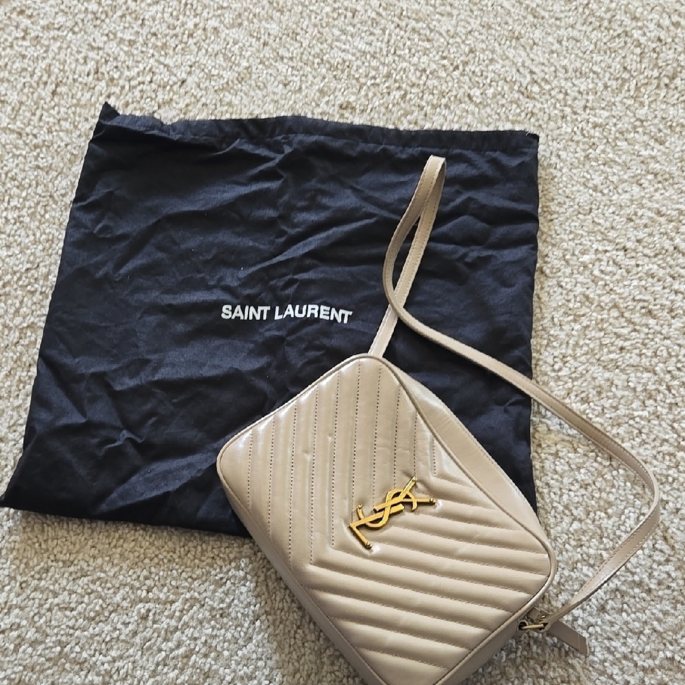 Saint Laurent Tan Quilted Crossbody Bag with Gold Hardware